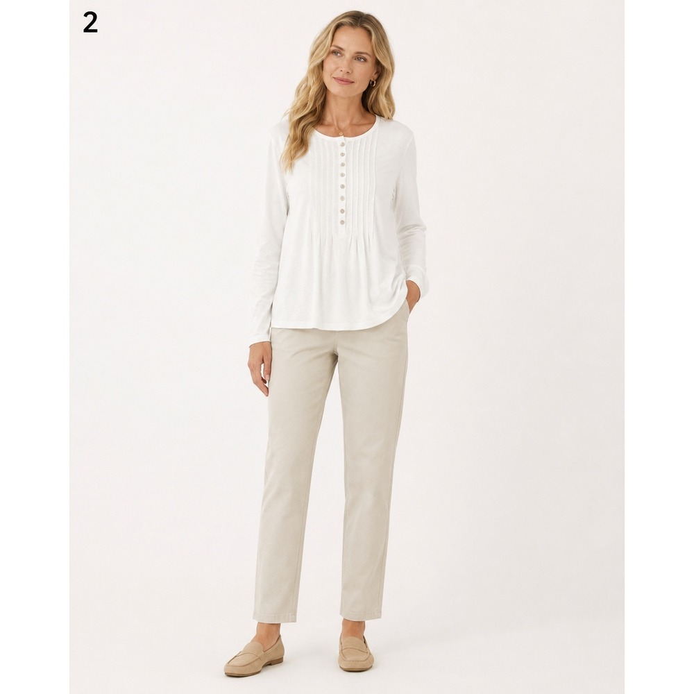 Orvis Shirt Womens Medium White 100% Cotton Gathered Front‎ Long Sleeve